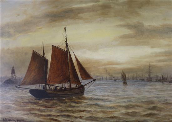 B.B. Hemy, (1845-1913), oil on board, fishing boat entering harbour, signed and dated 94, 31 x 47cm, unframed